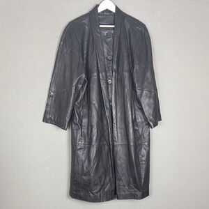 Coverups Black Leather Full Length Coat - Size L